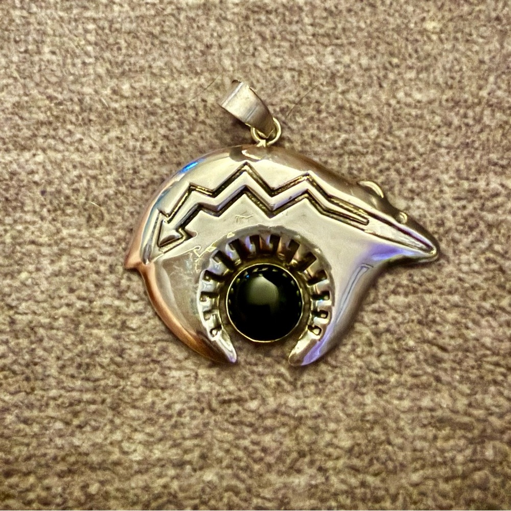 Sterling Silver Bear Spirit Animal Pendant with Black Onyx Stone